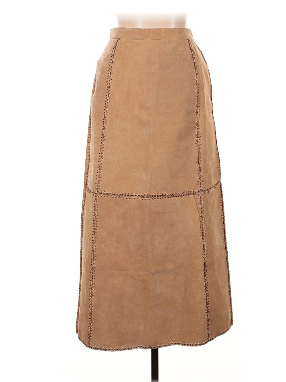 Vintage Camel Tan Suede Leather Stitched Maxi Skirt Selene Sport